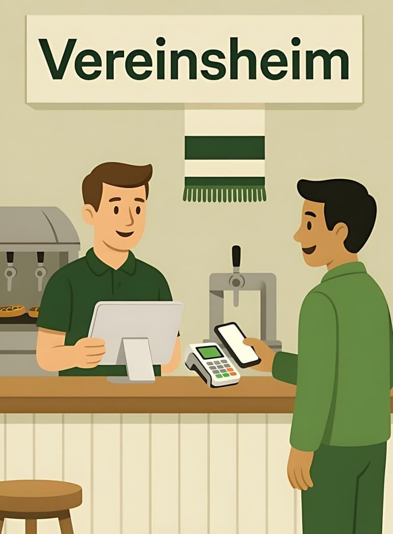 Illustration: Bargeldlos an der Theke im Vereinsheim